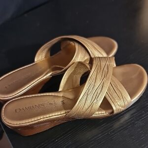 "Make Offer" Gold Mules with Braided Texture and Open-Toe Design